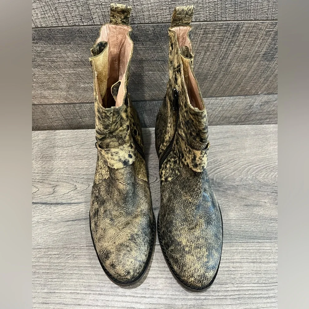 Spirit Lucchese Short boots Olivia crackled brown Black leather Moto Western 7.5 - Picture 2 of 9